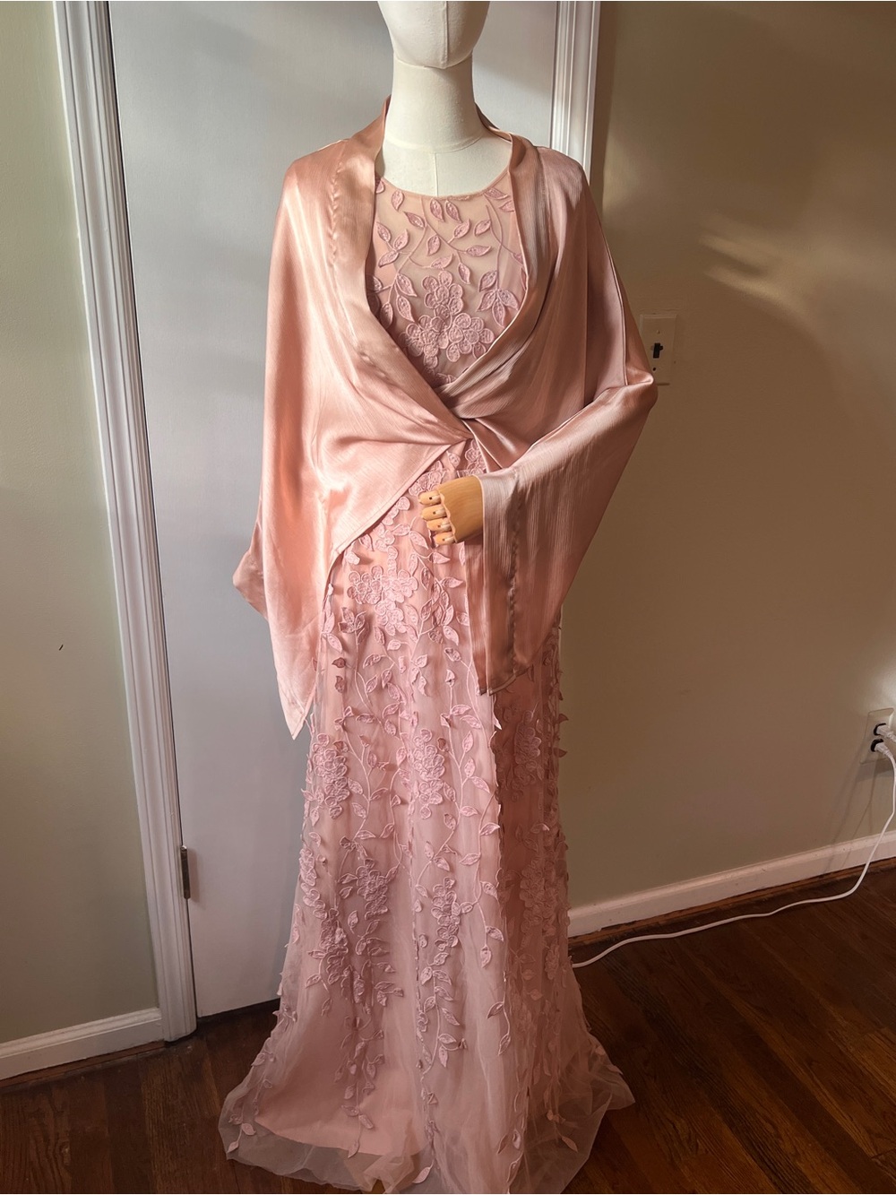 BCBG MaxAzria Embroidered Lace Blush Light Pink Gown
